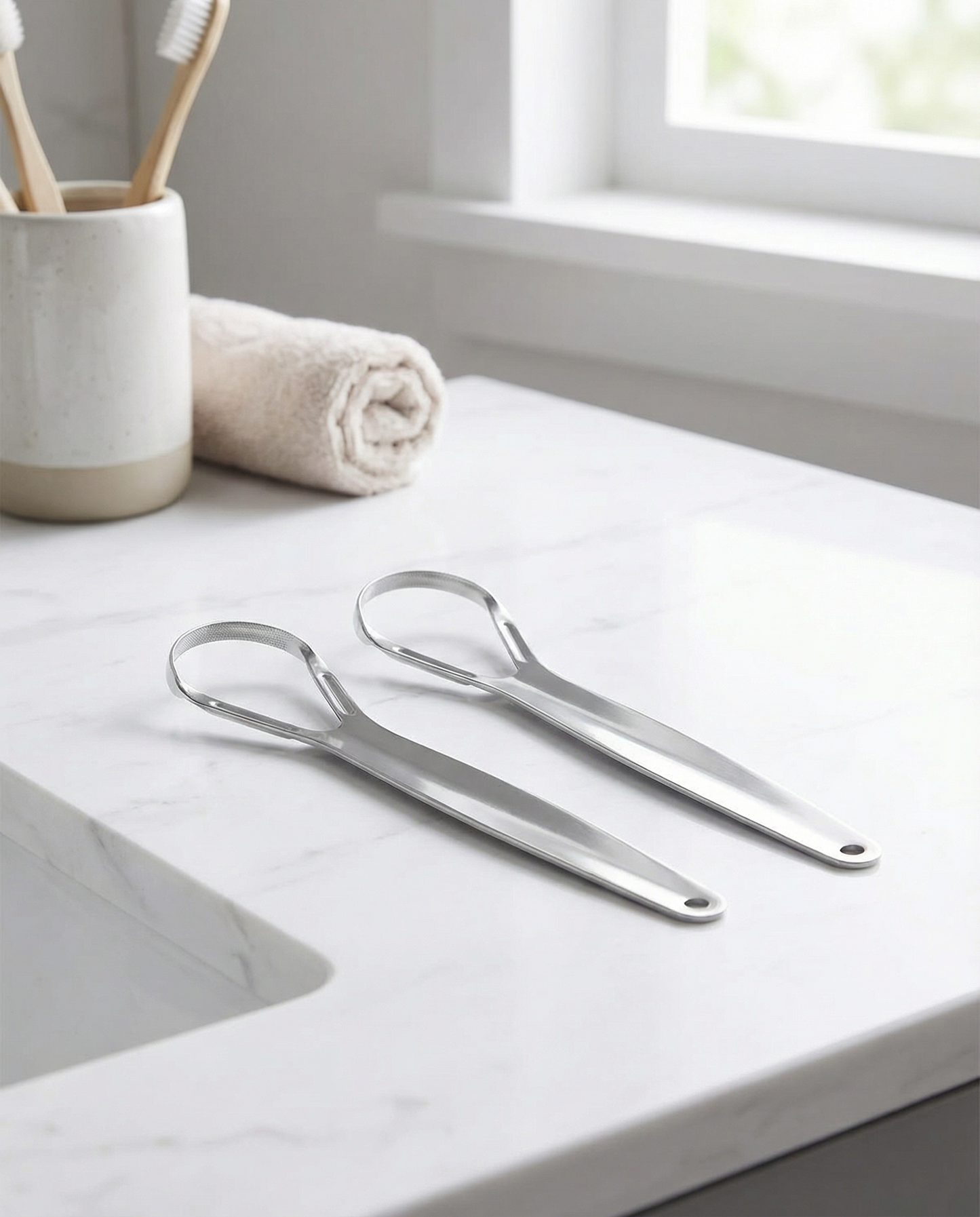 Coral Oral tongue cleaner made from stainless steel