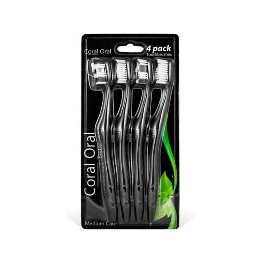 Four medium bristle toothbrushes for daily oral care