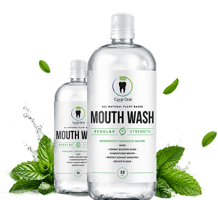 Natural mouthwash bottles with mint leaves